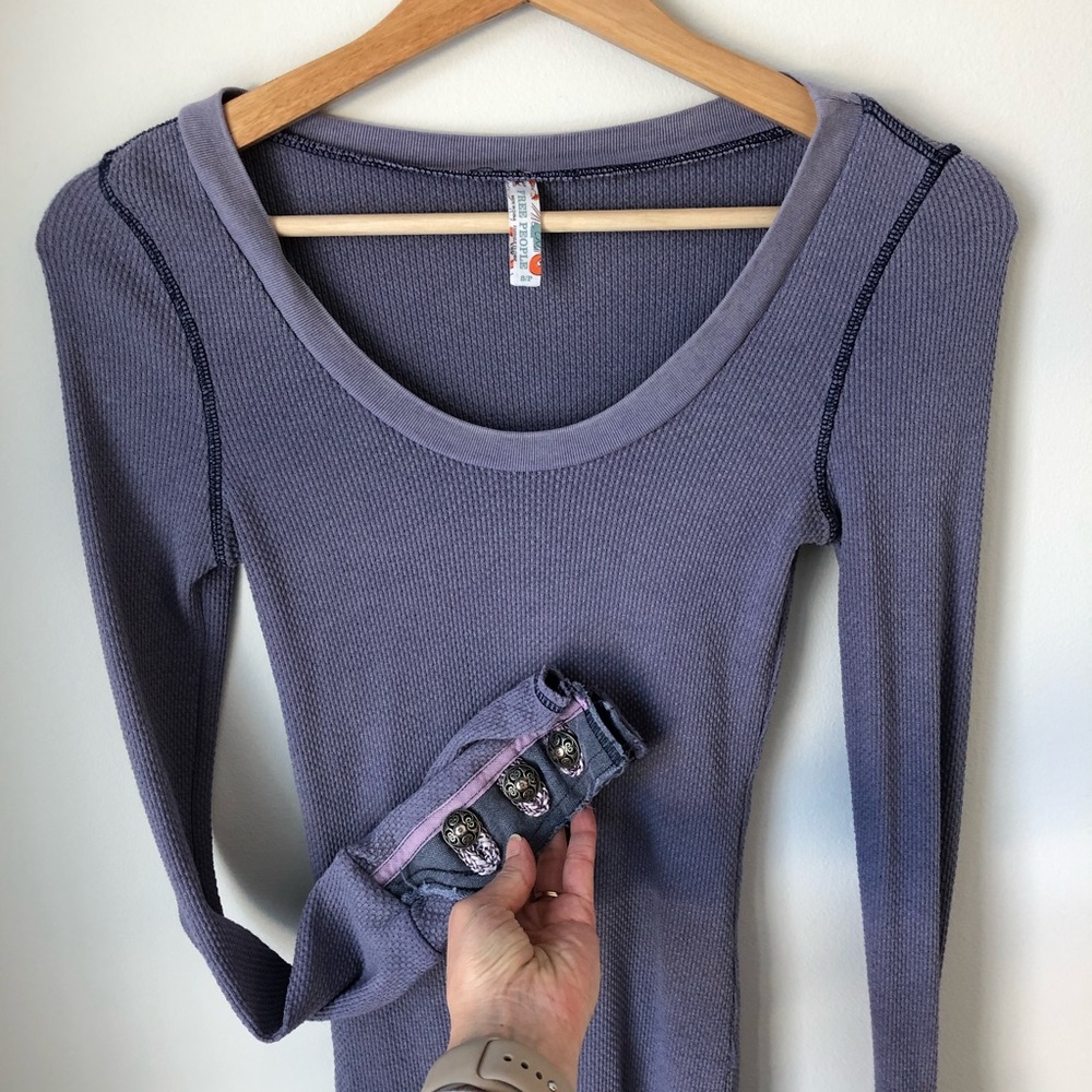 Free People Long Sleeve Waffle Shirt
